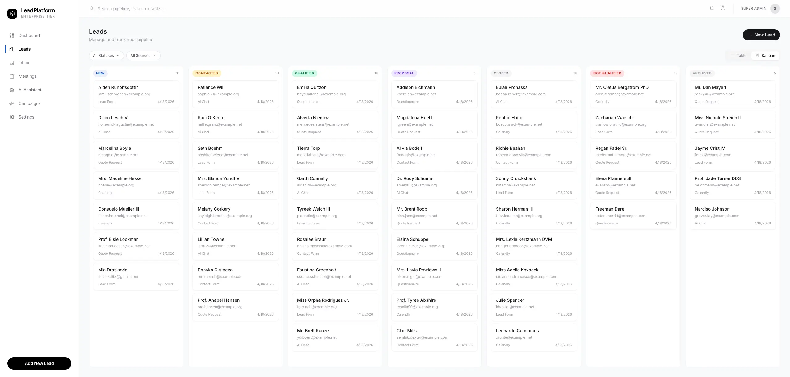 Infiteq Lead Platform dashboard preview